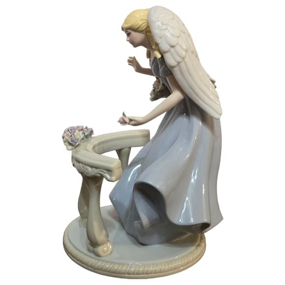 Large Porcelain Angel Figurine Floral Flower Basket Heavy 13 Inch Collectible - Picture 13 of 16